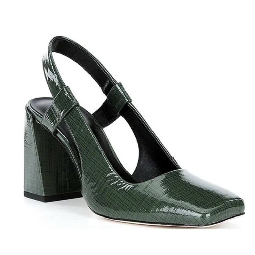 ANTONIO MELANI Salma Printed Patent Leather Slingback Pumps , Green. Size 7.5